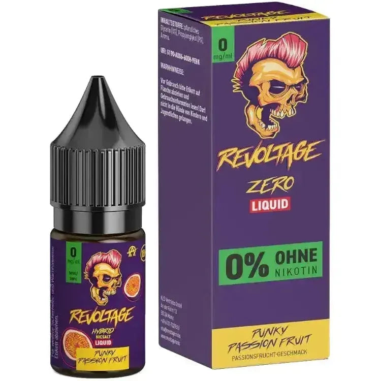 Revoltage Punky Passion Fruit Hybrid Nikotinsalz Liquid 10ml bottle with vibrant packaging and low nicotine.
