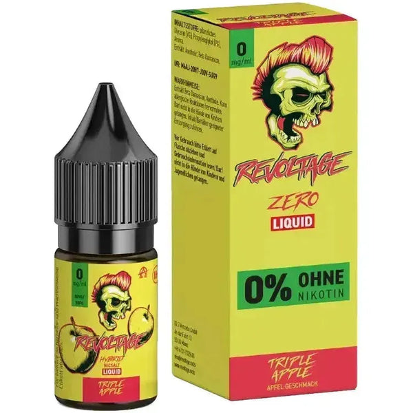 Revoltage Triple Apple Nikotinsalz Liquid in 10ml bottle with packaging, showcasing sweet apple flavor.