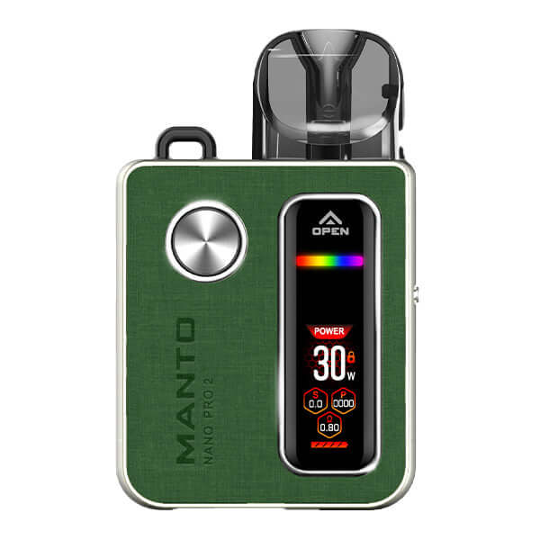 Rincoe Manto Nano Pro 2 Pod Kit in green, showcasing the sleek design and user-friendly display.