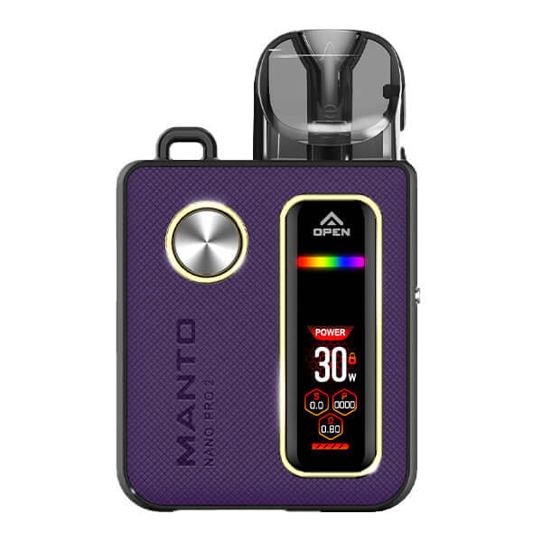 Rincoe Manto Nano Pro 2 Pod Kit in purple with LED display, power button, and sleek design.