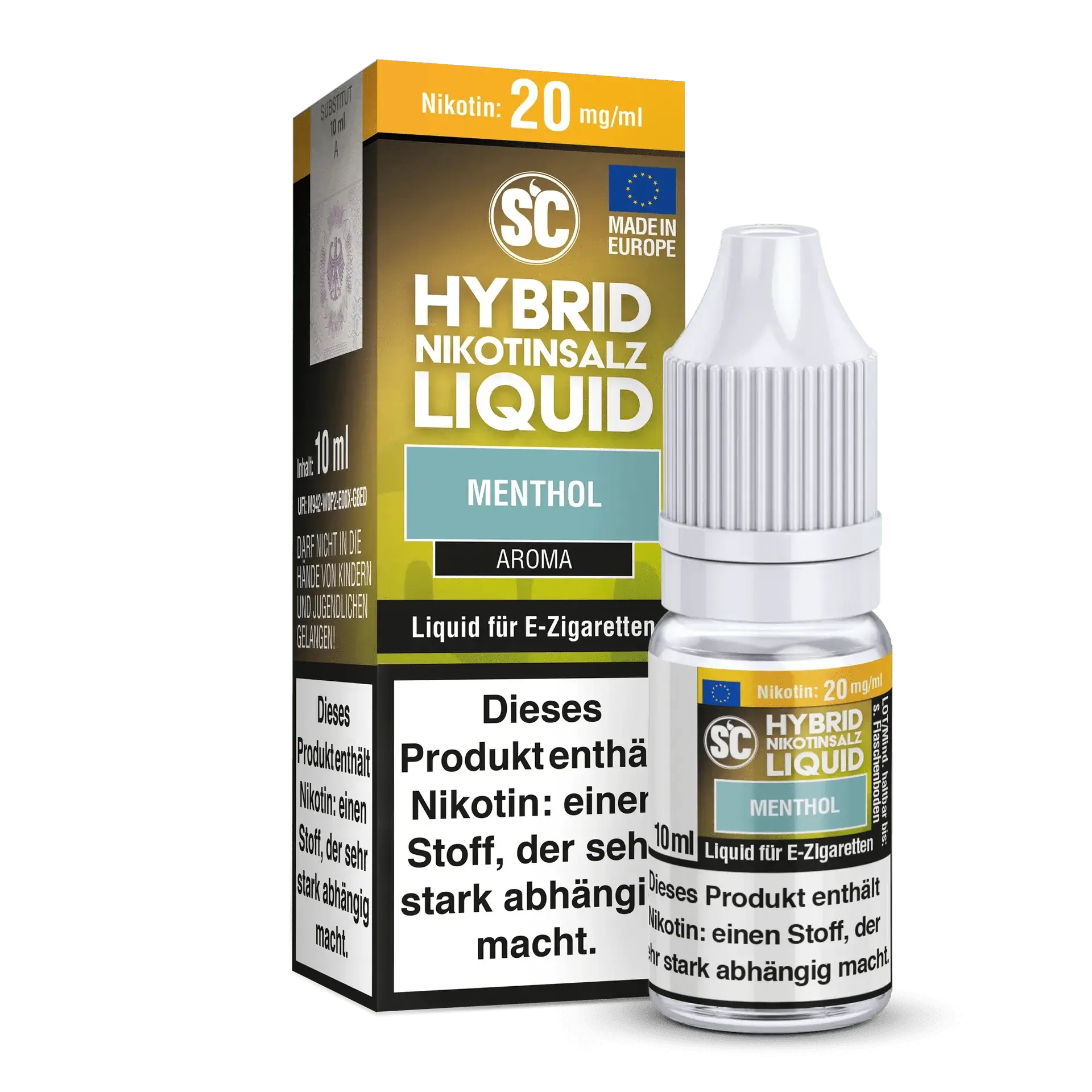 SC Hybrid Nikotinsalz Menthol Liquid in 10ml bottle for refreshing vaping experience.