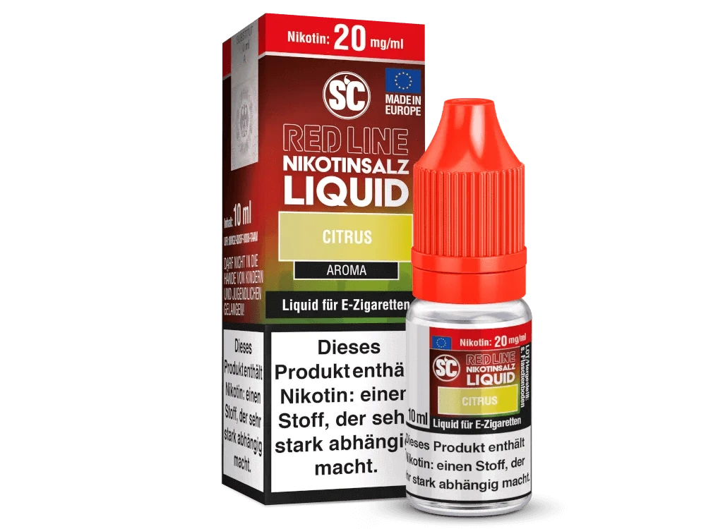 SC - Red Line - Citrus - Nikotinsalz Alle Liquids der SC Red Line Serie bestehen aus überdosierten Geschmäckern, die Sie schon aus Einweg E-Zigaretten kennen. Daher entfalten die SC Red Line Nikotinsalz Liquids im niedrigen Leistungsbereich mehr Aroma als