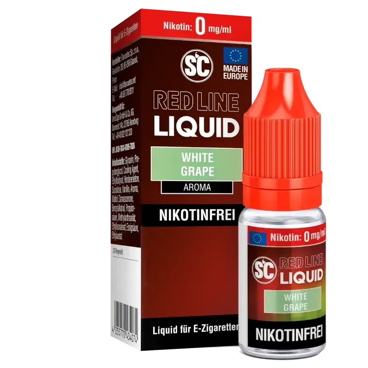 SC Red Line Liquid White Grape aroma for E-cigarettes, nicotine-free, intense flavor, made in Europe.