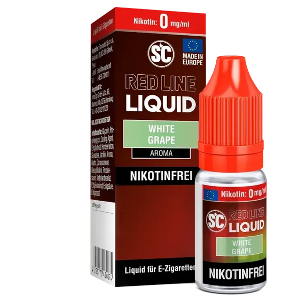 SC Red Line Liquid White Grape aroma for E-cigarettes, nicotine-free, intense flavor, made in Europe.