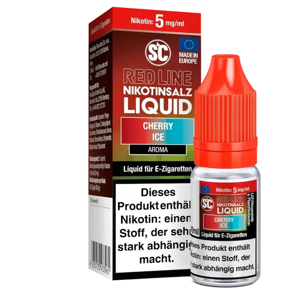 SC Red Line Cherry Ice Nikotinsalz liquid bottle with 5 mg/ml nicotine for E-cigarettes