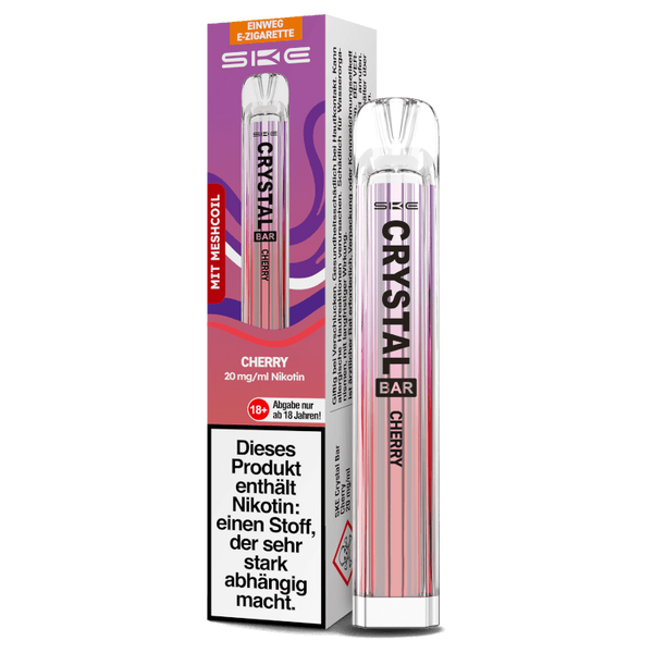 SKE Crystal Bar Einweg-E-Zigarette in Cherry Geschmacksrichtung, 20 mg/ml Nikotin.