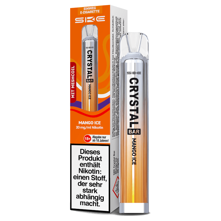 SKE Crystal Bar Einweg E-Zigarette Mango Ice mit 20 mg/ml Nikotin, praktische und sofort einsatzbereite E-Zigarette.