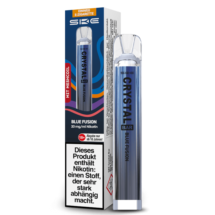 SKE Crystal Bar Einweg-E-Zigarette in Blue Fusion, 20 mg/ml Nikotin, sofort einsatzbereit mit 600 Zügen.