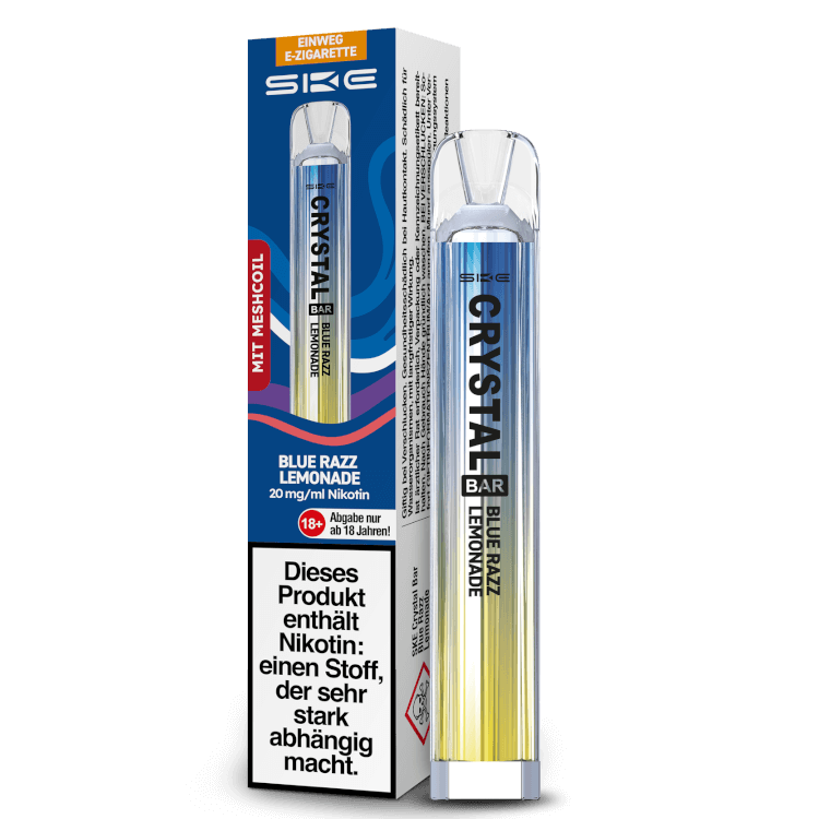 SKE Crystal Bar Einweg E-Zigarette mit Blue Razz Lemonade Geschmacksrichtung und 20 mg Nikotin.
