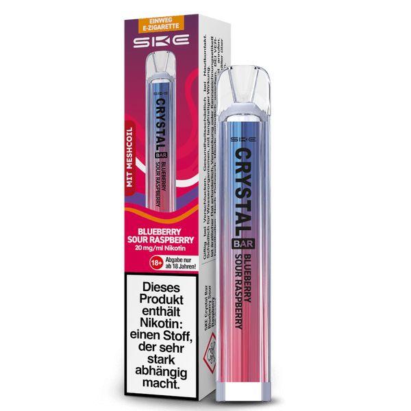 SKE Crystal Bar Blueberry Sour Raspberry Einweg-E-Zigarette mit 20 mg/ml Nikotin.