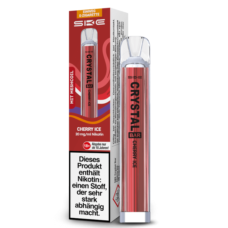 SKE Crystal Bar Einweg E-Zigarette in Cherry Ice mit 20 mg/ml Nikotin, ideal für sofortigen Genuss.