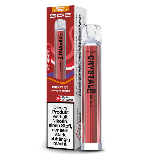 SKE Crystal Bar Einweg E-Zigarette in Cherry Ice mit 20 mg/ml Nikotin, ideal für sofortigen Genuss.