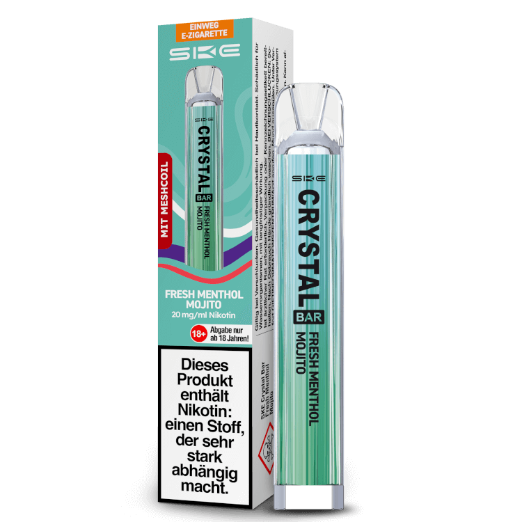 SKE Crystal Bar Einweg E-Zigarette in Fresh Menthol Mojito Geschmacksrichtung, 20 mg/ml Nikotin.