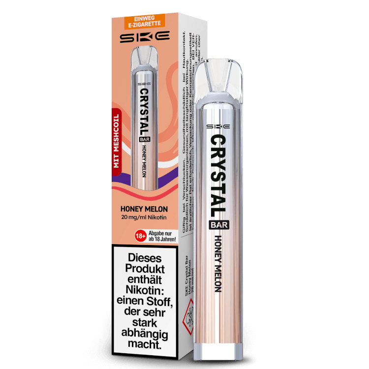 SKE Crystal Bar Einweg-E-Zigarette in Honey Melon Geschmack, 20mg/ml Nikotin, sofort einsatzbereit.