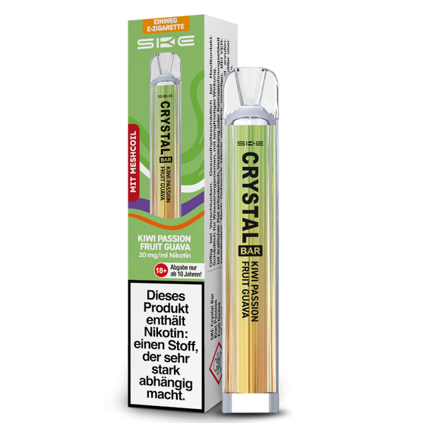 SKE Crystal Bar Einweg E-Zigarette mit Kiwi Passion Fruit Guava Geschmack und 20 mg Nikotin.