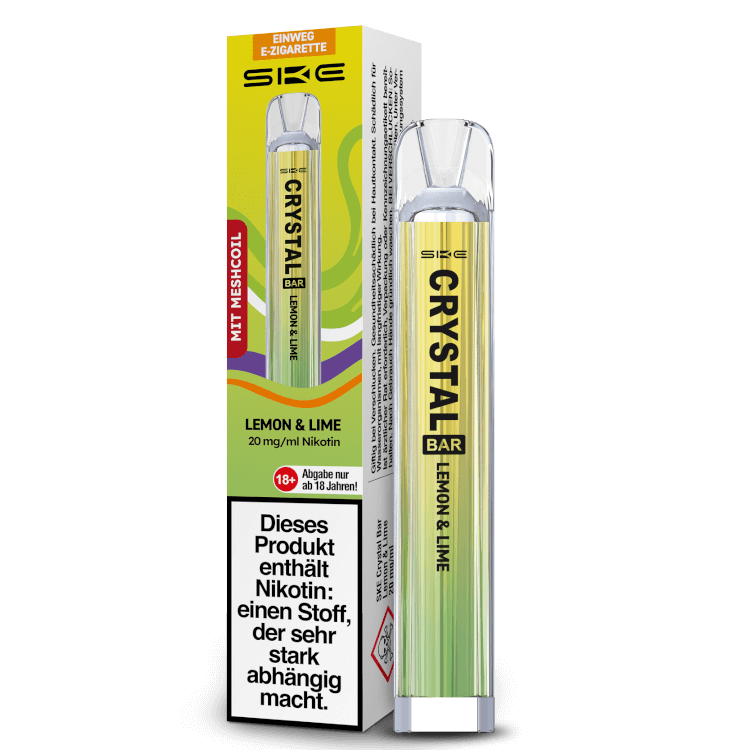 SKE Crystal Bar Lemon & Lime Einweg-E-Zigarette, 20mg/ml Nikotin, praktisch und sofort einsatzbereit.