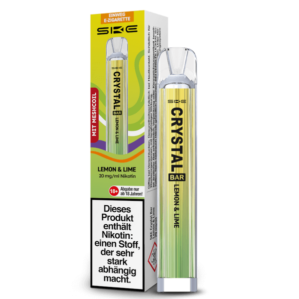 SKE Crystal Bar Lemon & Lime Einweg-E-Zigarette, 20mg/ml Nikotin, praktisch und sofort einsatzbereit.