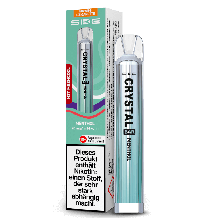 SKE Crystal Bar Einweg-E-Zigarette mit Mentholgeschmack und Nikotin 20 mg/ml.