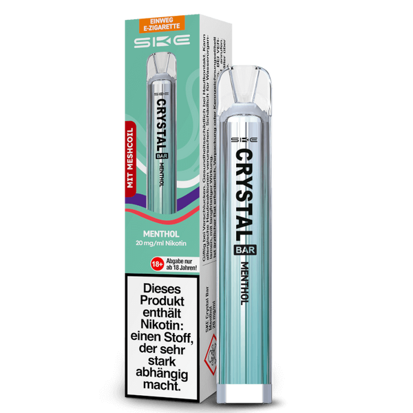 SKE Crystal Bar Einweg-E-Zigarette mit Mentholgeschmack und Nikotin 20 mg/ml.