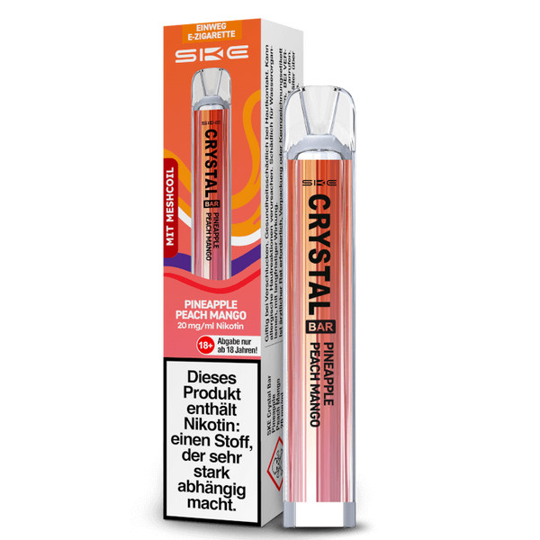 SKE Crystal Bar Pineapple Peach Mango Einweg E-Zigarette mit 20 mg/ml Nikotin, sofort einsatzbereit und leicht zu bedienen.
