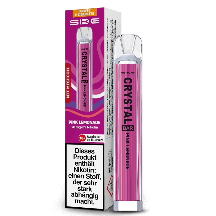 SKE Crystal Bar Einweg-E-Zigarette Pink Lemonade, 20 mg/ml Nikotin, sofort einsatzbereit.