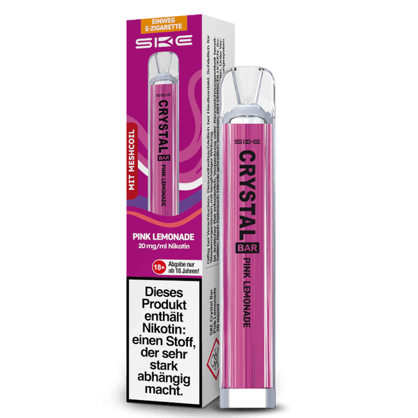 SKE Crystal Bar Einweg-E-Zigarette Pink Lemonade, 20 mg/ml Nikotin, sofort einsatzbereit.