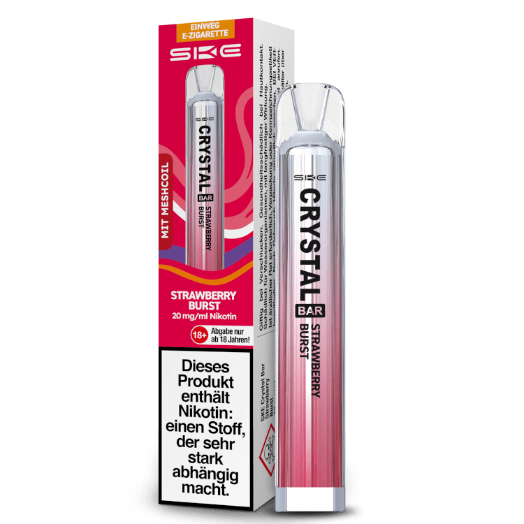 SKE Crystal Bar Einweg E-Zigarette mit Strawberry Burst Geschmack und 20 mg/ml Nikotin.