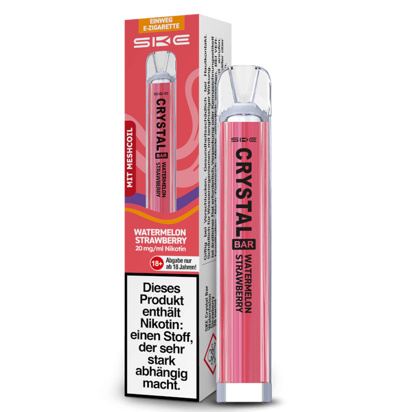 SKE Crystal Bar Einweg E-Zigarette mit Wassermelone-Erdbeere, 20 mg/ml Nikotin, für bis zu 600 Züge.