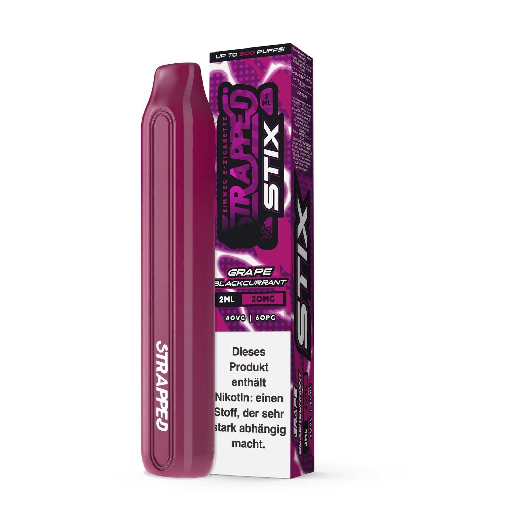 Strapped STIX - Einweg E - Zigarette - Grape Blackcurrant - 20 mg/ml - Haus des Dampfes