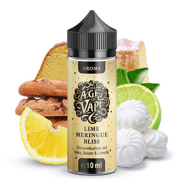 Lime Meringue Bliss aroma by The Age Of Vape, featuring lemon cake, lime, and meringue, in a 10ml bottle.