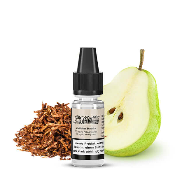 Tom Klark’s Zärtlicher Schurke Nikotinsalz Liquid 10ml with tobacco and pear slice