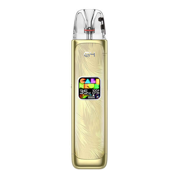 Uwell Caliburn G4 Mini Pod Kit in gold, 35W, compact and lightweight for MTL and RDL vaping.