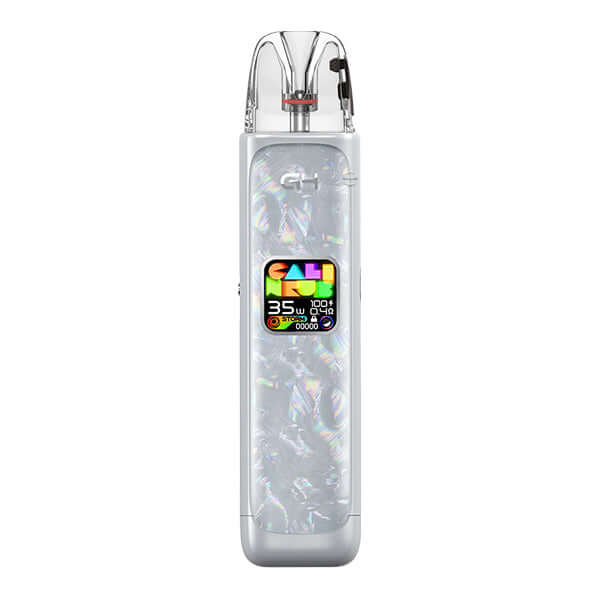 Uwell Caliburn G4 Pod Kit in white with colorful display, compact design for MTL and RDL vaping.