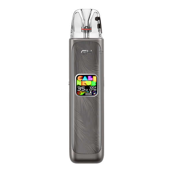 Uwell Caliburn G4 Pod Kit in sleek gray design with 35 watt display and compact form, perfect for MTL and RDL vaping.