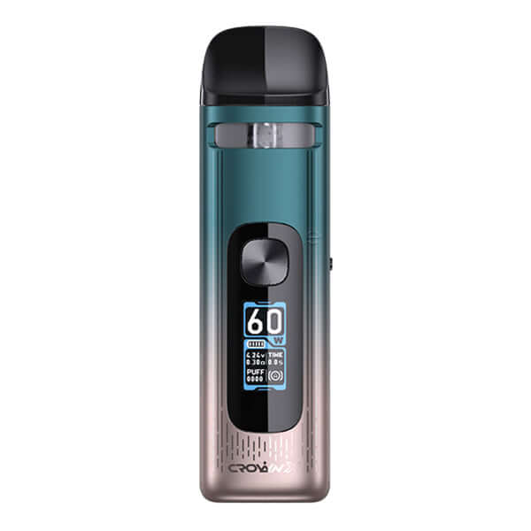 Uwell Crown X Pod Kit in teal and gold, featuring 60W display, compact design for DL and RDL vaping.