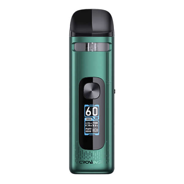 Uwell Crown X Pod Kit in green color, featuring a digital display and sleek design for intense DL and RDL vaping.