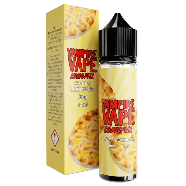 Vampire Vape Sweet Lemon Pie Aroma 14 ml bottle and box, featuring dessert flavor for E-Zigarettes.