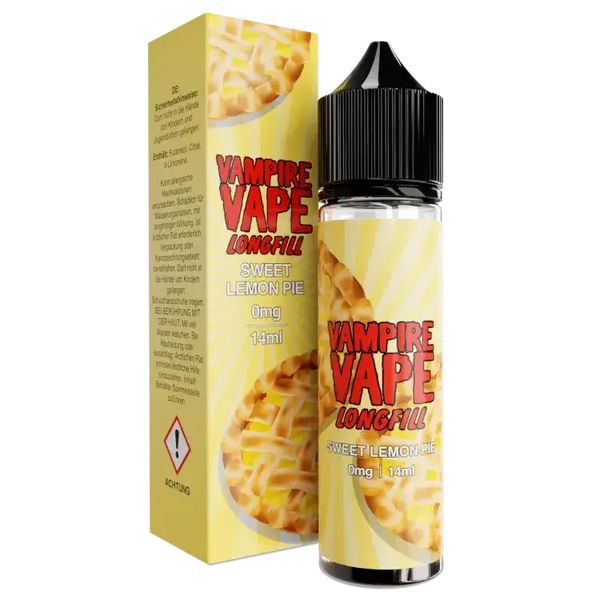 Vampire Vape Sweet Lemon Pie Aroma 14 ml bottle and box, featuring dessert flavor for E-Zigarettes.