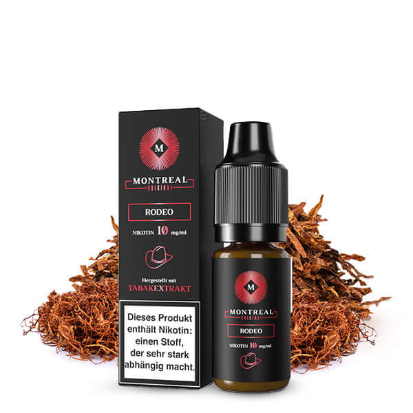 Montreal Original Nikotinsalz-Liquid Rodeo, 10ml Flasche mit Tabakextrakt und 10mg Nikotin.