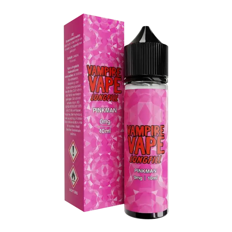 Vampire Vape Longfills Pinkman 10 ml bottle and packaging, featuring a fruity berry and lemon flavor profile.