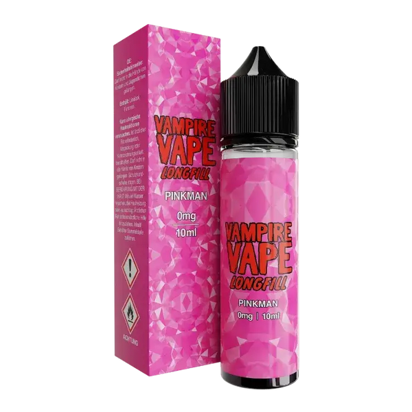 Vampire Vape Longfills Pinkman 10 ml bottle and packaging, featuring a fruity berry and lemon flavor profile.