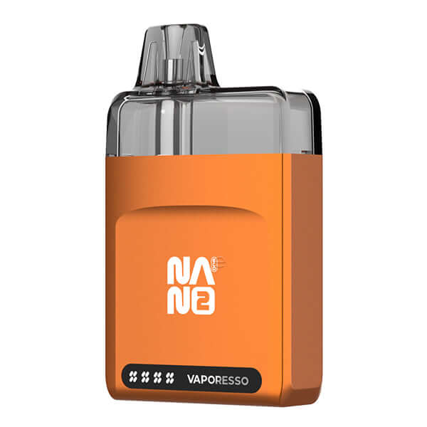 Vaporesso Eco Nano 2 Pod Kit in orange, compact design, ideal for on-the-go vaping, featuring a robust aluminum body.