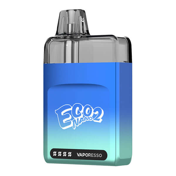 Vaporesso Eco Nano 2 Pod Kit in blue gradient with logo, compact and lightweight vaping device.
