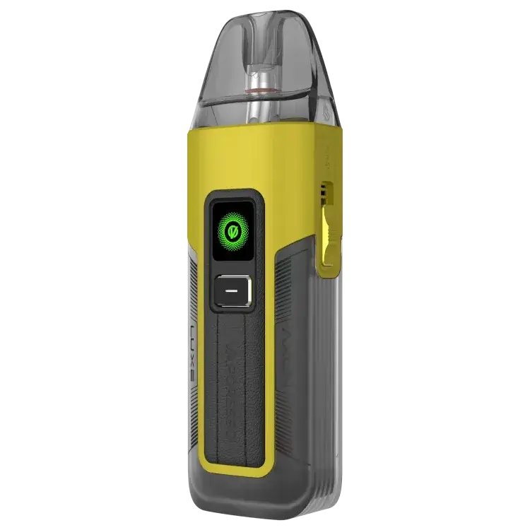 Vaporesso LUXE X2 E-Zigaretten-Set in gelb mit modernem Design und Leistungsanzeige.