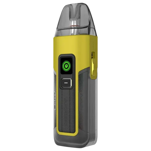 Vaporesso LUXE X2 E-Zigaretten-Set in gelb mit modernem Design und Leistungsanzeige.