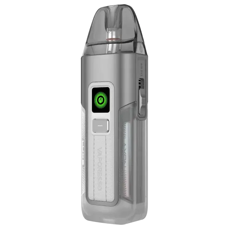 Vaporesso LUXE X2 E-Zigaretten-Set in modernem silbernem Design mit LED-Anzeigen und ergonomischer Form.