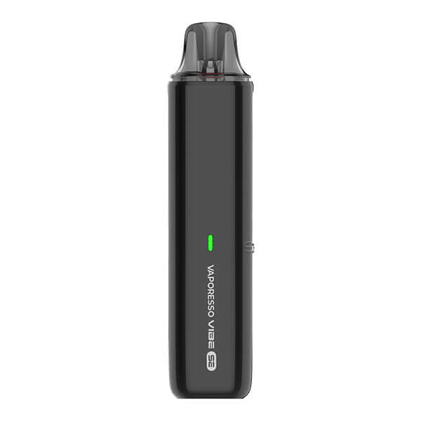 Vaporesso Vibe SE E-Zigaretten Set in kompakter schwarzer Form mit grünem LED-Licht.