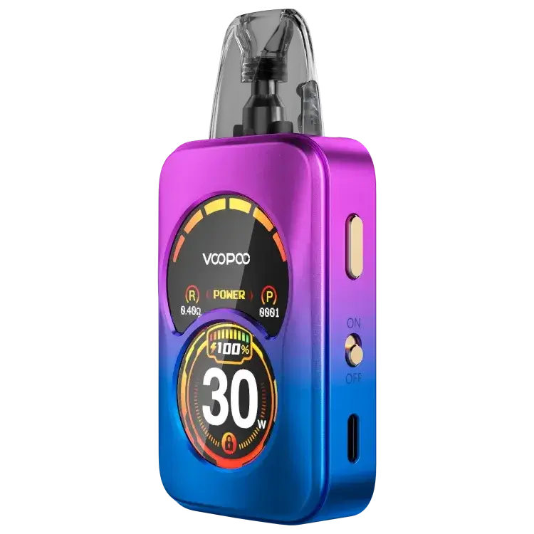 VooPoo Argus A Kit in vibrant purple and blue, showcasing its 30W power and user-friendly design for vaping.