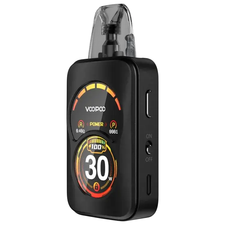 VooPoo Argus A Kit with LCD display, adjustable wattage up to 30W, compact and stylish design for vaping.