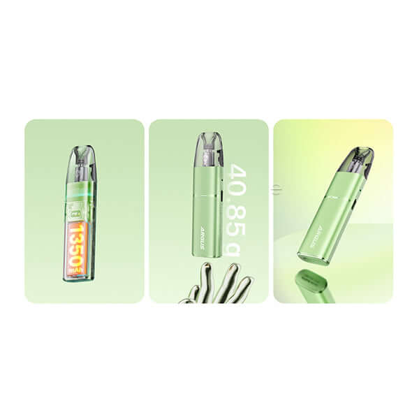 Voopoo Argus G3 Mini Pod Kit in green, highlighting compact design and lightweight at 40.85g.